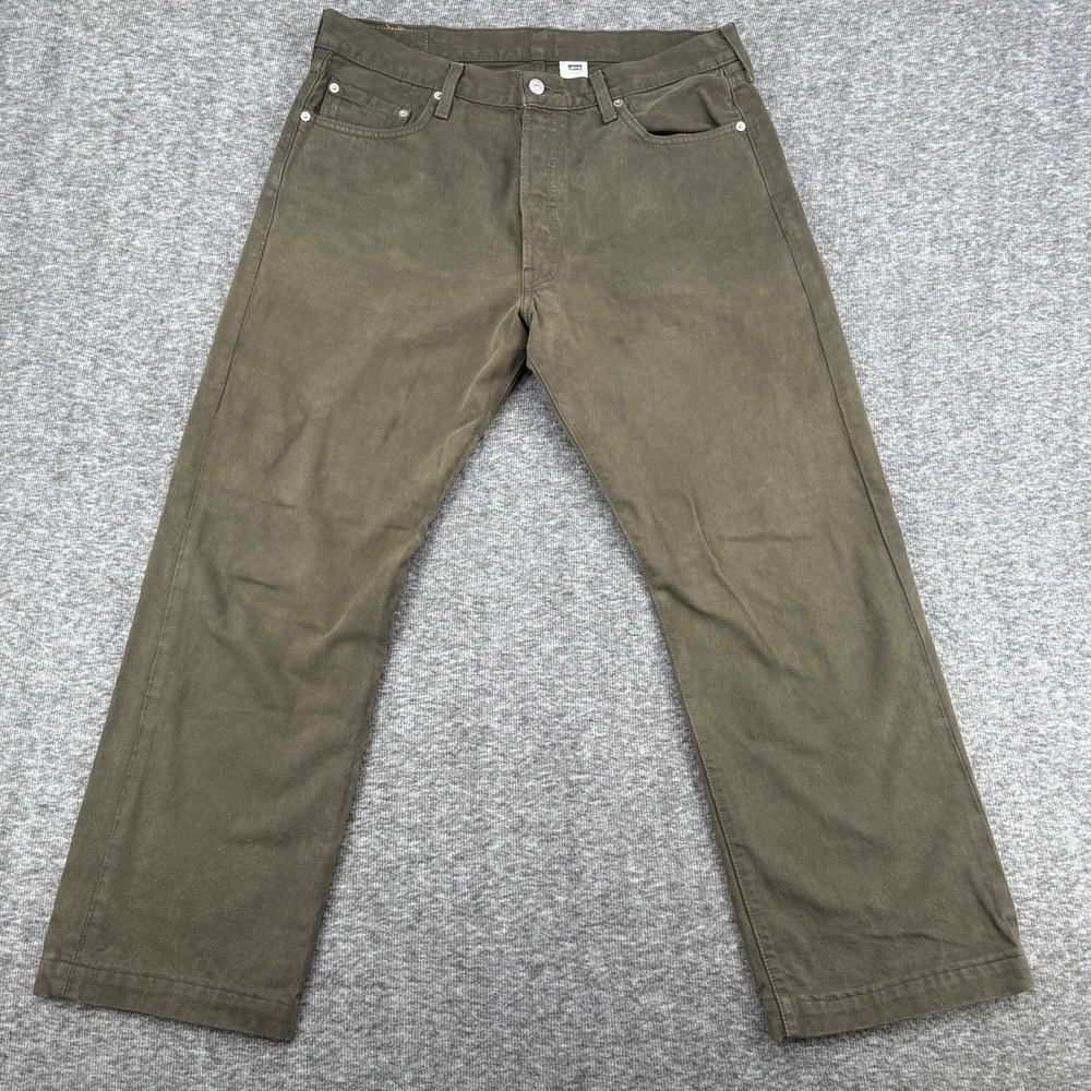 Levis 501 Original Fit Button Fly Straight Leg Jeans Mens 36x29 Olive Green Wash